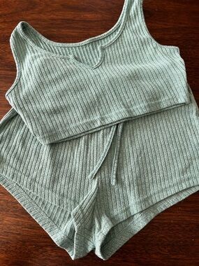 Sleeveless Ribbed Tank Top & shorts Sage Green